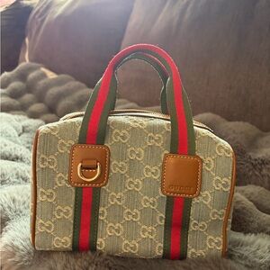 Light Blue Denim Mini GG Bucket Bag with Strap